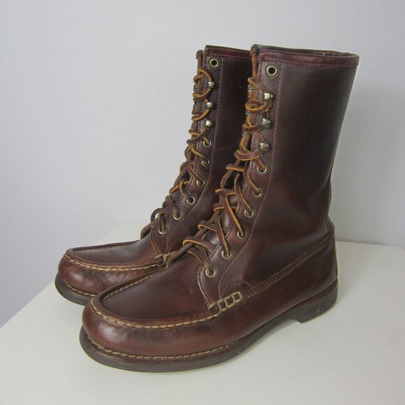 Polo Country Ralph Lauren Women 7.5 M Brown Leather Lace Up Moc Toe Ankle Boots - Picture 1 of 15